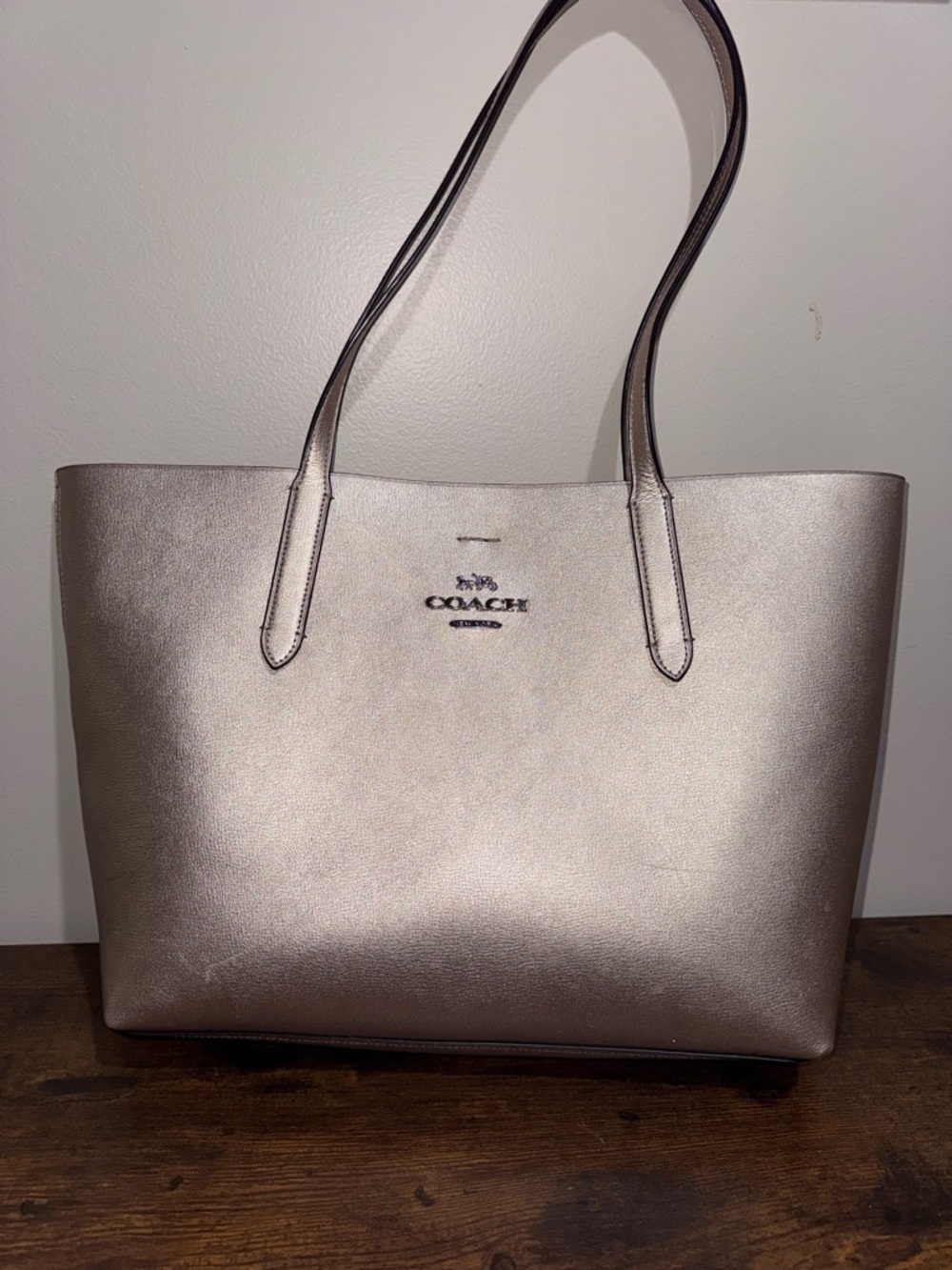 COACH Metallic Rose Gold Leather Tote